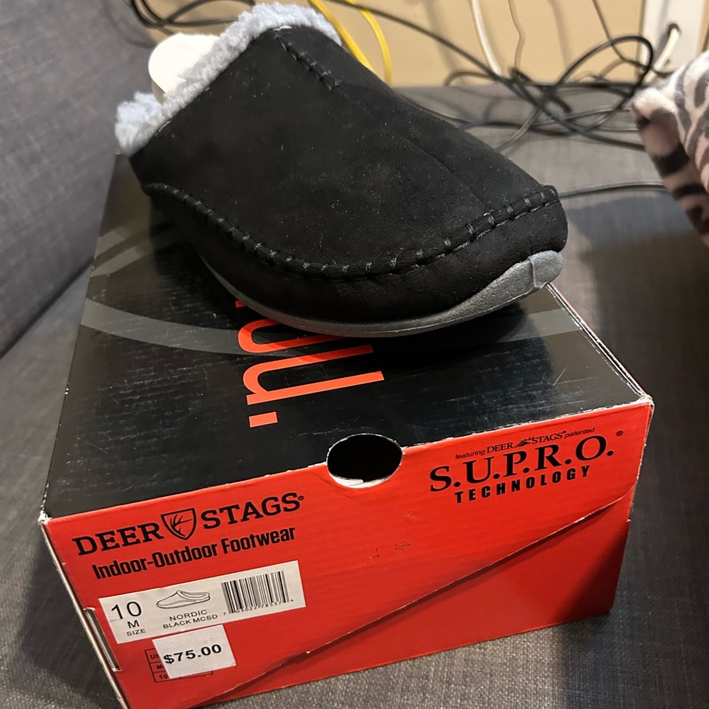 Deer Stags Black Indoor-Outdoor Slippers